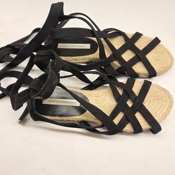 Diane von Furstenberg Bastia Black Suede LaceUp Gladiator Espadrilles EU 37 US 7 - Picture 4 of 8